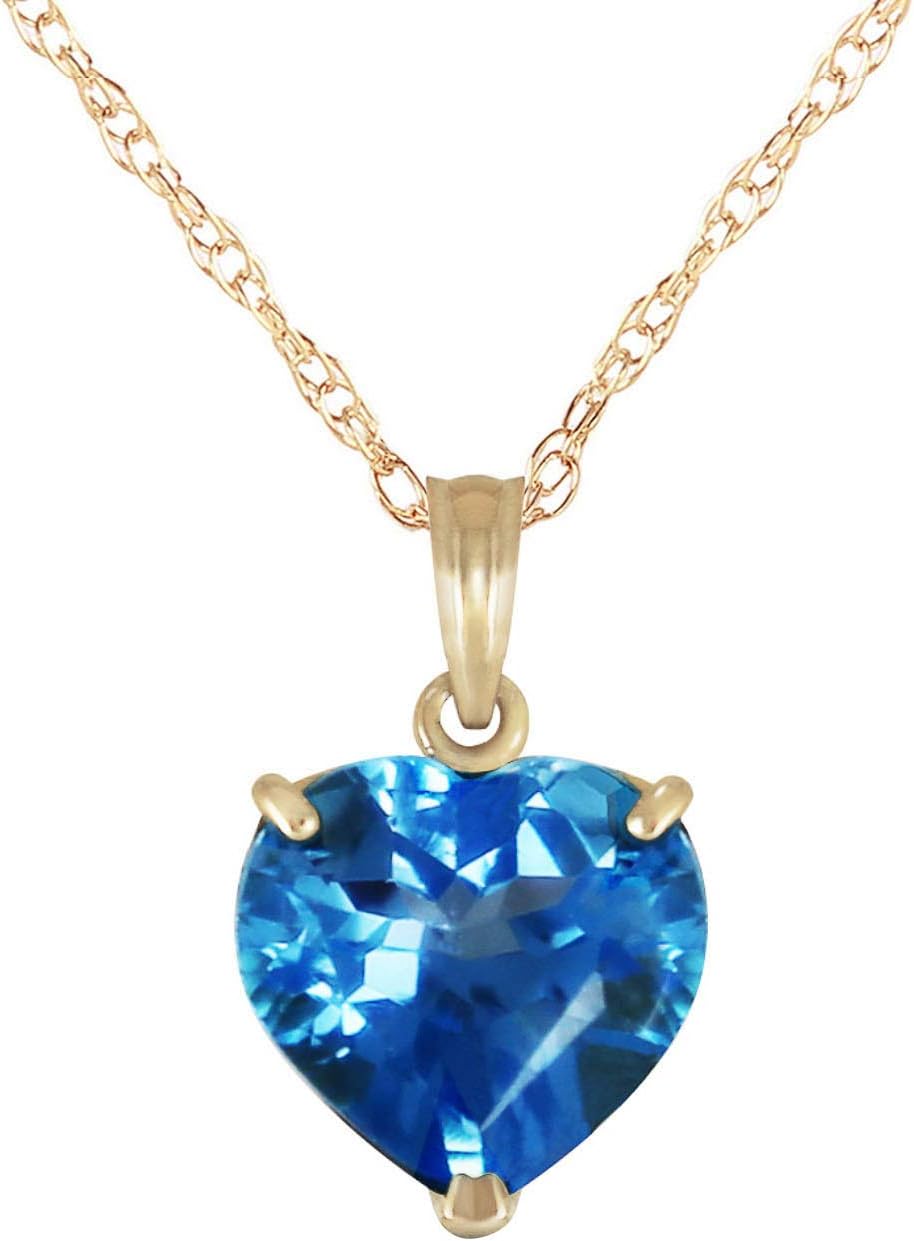Galaxy Gold GG 6.3 Carat 14k Solid Gold Necklace with Natural Heart Shaped 10 mm Blue Topaz