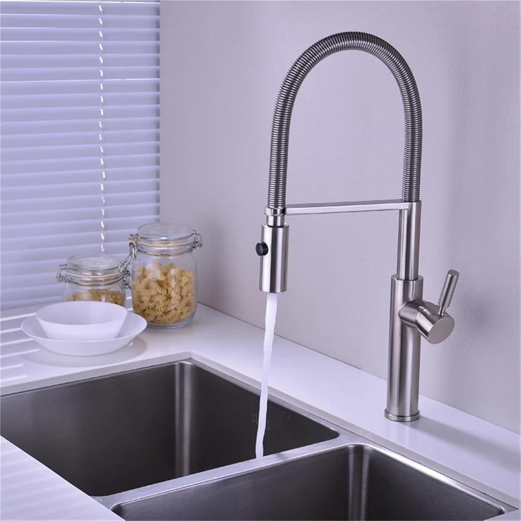 Kitchen Faucets Kitchen Sink Single Lever Pull Out Spring Spout Mixers Tap Hot Cold Water Crane(Nickel)