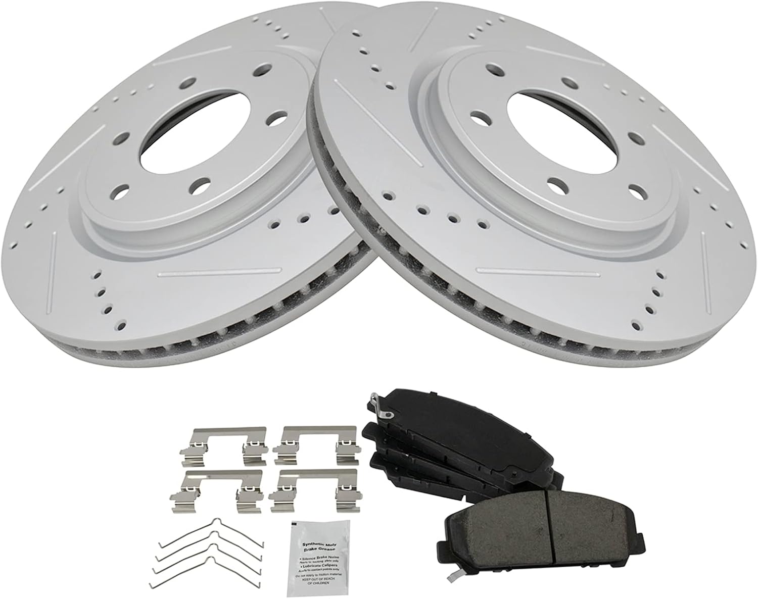 TRQ Performance Front Brake Pad and Rotor Set Ceramic Coated Drilled Slotted Vented Rotors Compatible with 2011-2013 Infiniti QX56 2014-2021 QX80 2012-2021 Nissan Armada 2011-2021 Titan