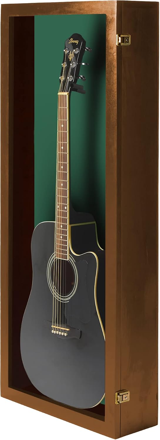 PENNZONI Acoustic Guitar Display Case - Acrylic Acoustic Guitar Case - Guitar Display Case Wall Mount Made from Hardwood Frame & Clear Acrylic - Walnut w/Felt Green