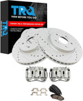 TRQ Performance Front Brake Pad and Rotor Set Ceramic Coated Drilled Slotted Rotors Calipers Compatible with 2007-2012 Acura RDX 2010-2011 Honda Accord Crosstour 2007-2011 CR-V