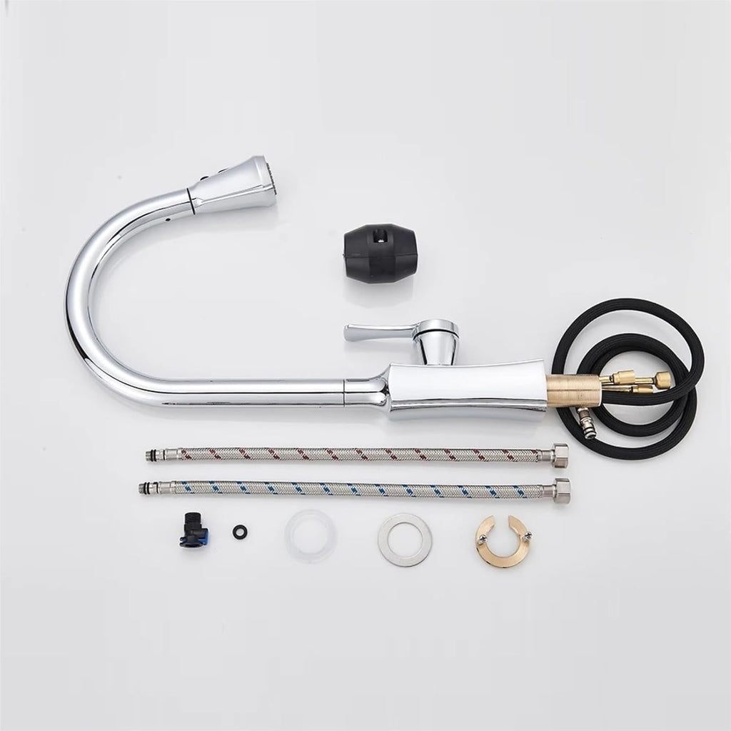 Kitchen Faucet Single Handle Hand-Out Single Hole Hot and Cold Faucet Tap(Chrome)