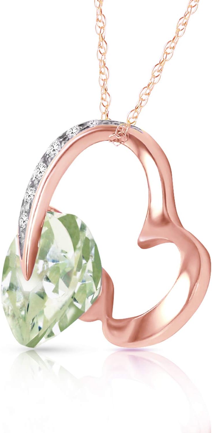 Galaxy Gold GG 3.35 CT. 14k Yellow Gold Heart Necklace with Natural Diamonds and Green Amethyst