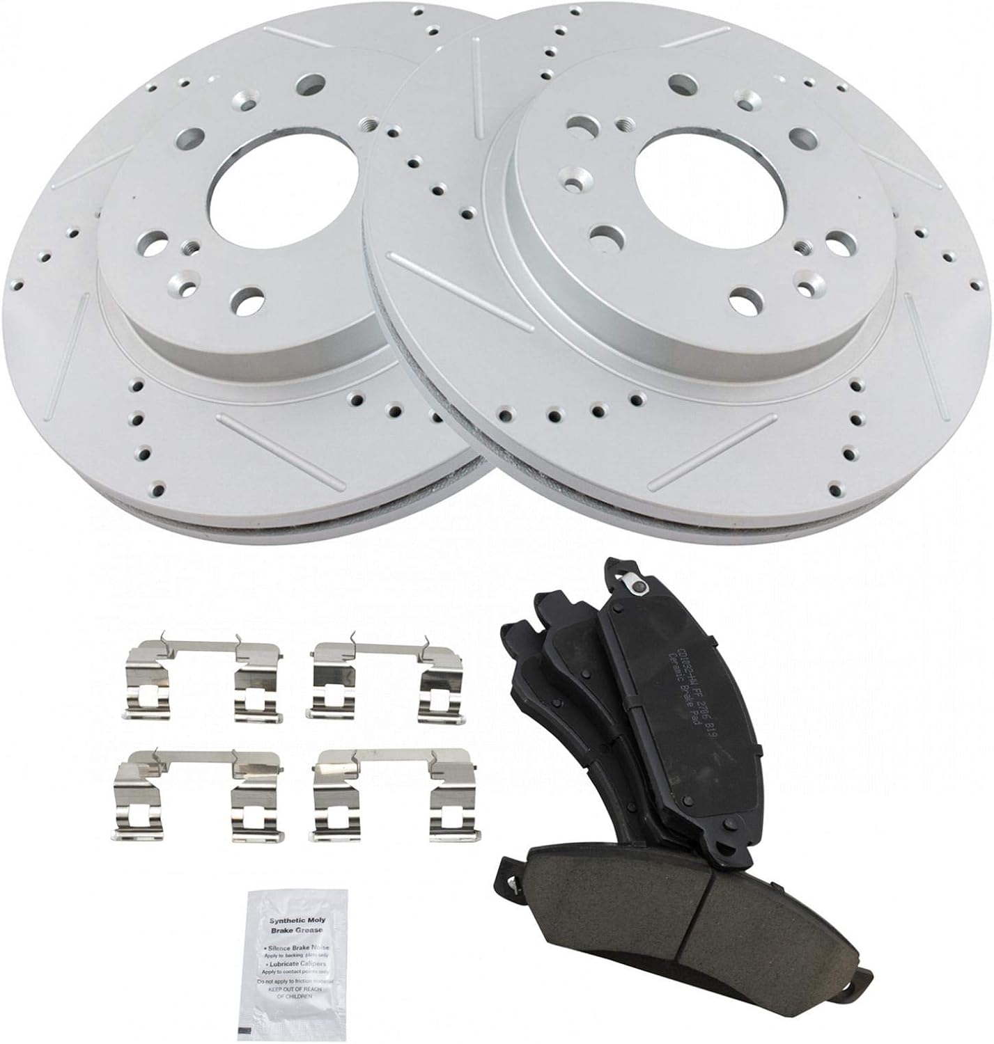 TRQ Performance Front Brake Pad & Rotor Set Ceramic Coated Drilled Rotors for 05-06 Chevrolet Silverado GMC Sierra 1500 07 1500 Classic Cadillac Escalade Avalanche Suburban Yukon XL 1500 Tahoe