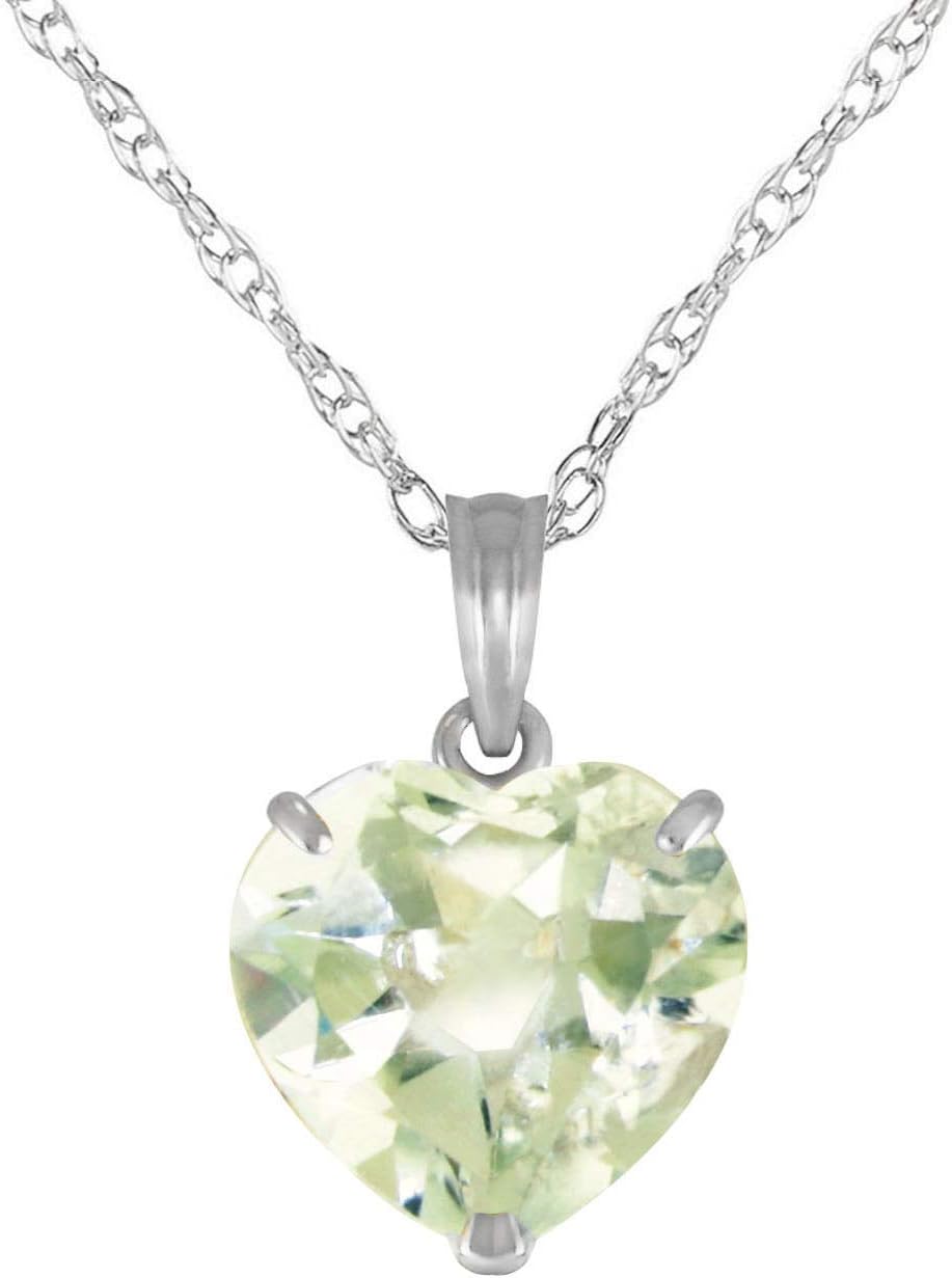Galaxy Gold GG 3.1 Carat 14k Solid Gold Necklace with Natural Heart Shaped 10 mm Green Amethyst