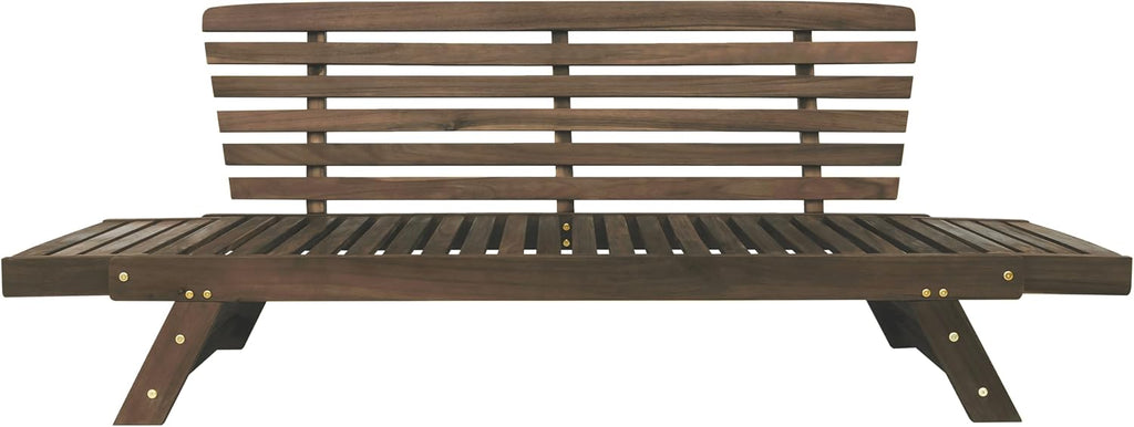 Outdoor Adjustable Patio Wooden Daybed Sofa Chaise Lounge with Cushions for Small Places Porch Lawn Garden Backyard Poolside (Brown Finish+Beige Cushion-02)