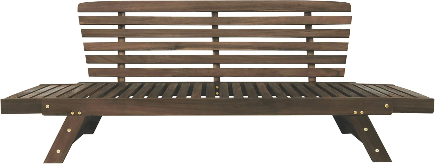 Outdoor Adjustable Patio Wooden Daybed Sofa Chaise Lounge with Cushions for Small Places Porch Lawn Garden Backyard Poolside (Brown Finish+Beige Cushion-02)