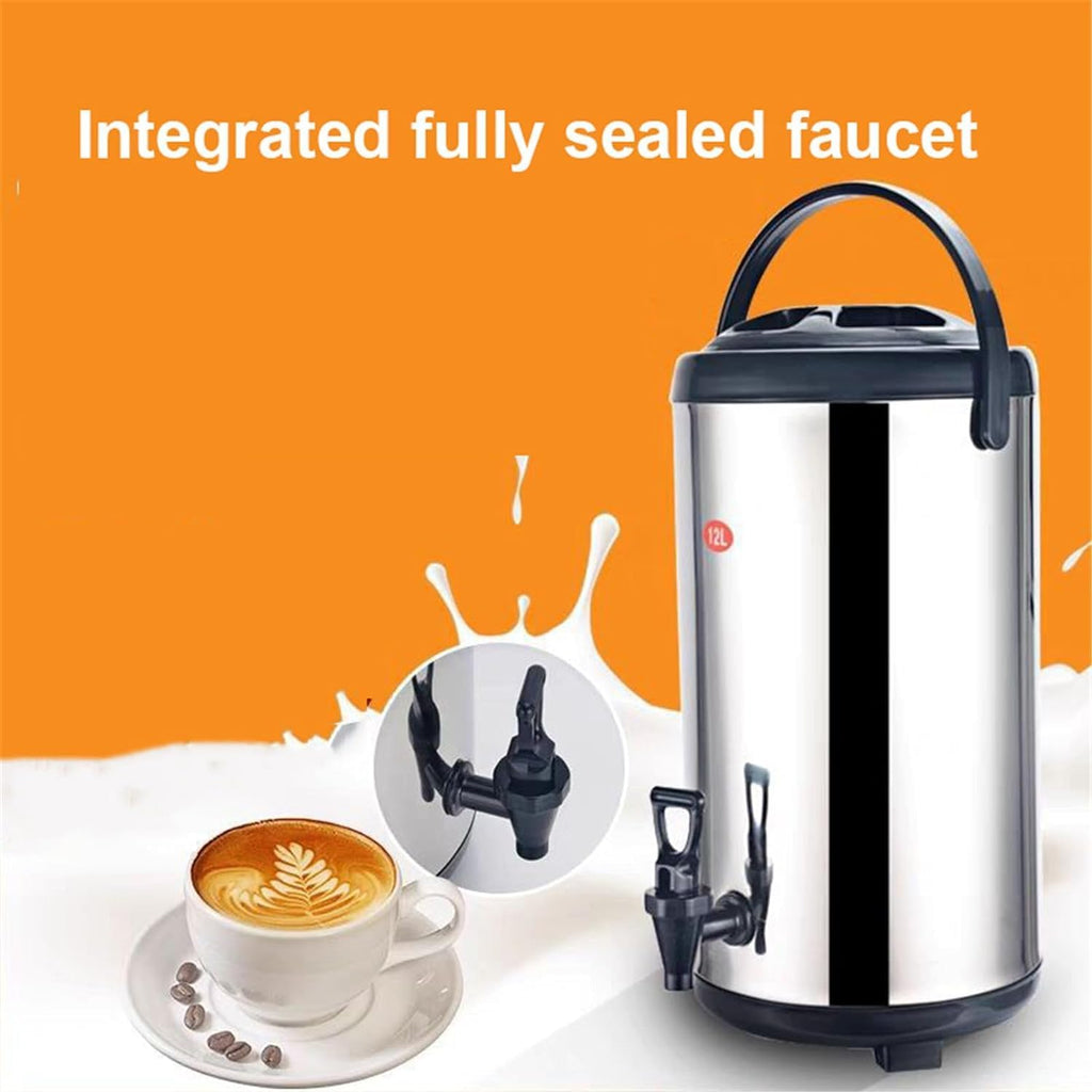 8L/10L/12L Stainless Steel Hot Water Dispenser Kettle Boiler, Milk Tea Bucket Insulated Barrel with Faucet,for Hot Water Or Beverage,12L ()