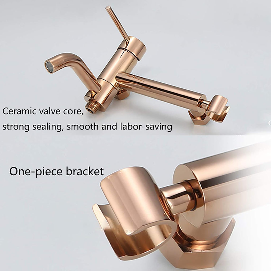 Rose Gold Handheld Bidet Sprayer for Toilet, Brass Bathroom Cloth Diaper Set with Cold and Hot Water, Wall Mounted Kit for Personal Hygiene