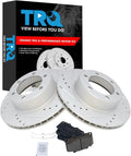 TRQ Performance Front Ceramic Brake Pad and Rotor Set Coated Drilled Slotted Compatible with 1996-2000 Toyota 4Runner with 16 Inch Wheels