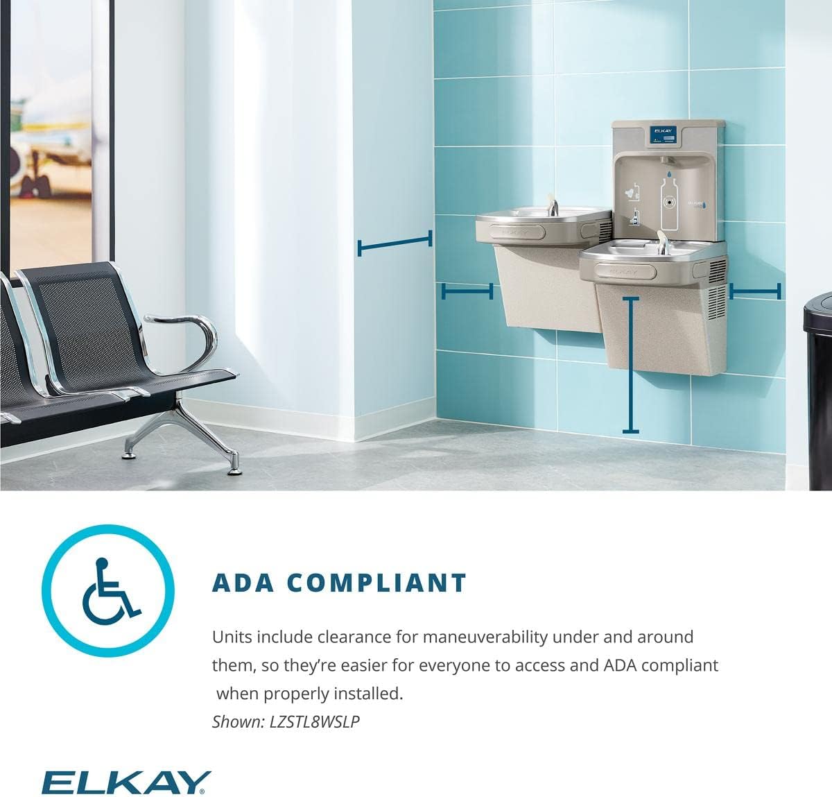Elkay LZSTL8WSMP-PF Enhanced Filtered Bottle Filler & Bi-Level ADA Cooler Refrigerated Midnight Black PFOA/PFOS & Lead Reducing Drop Down Wrapper