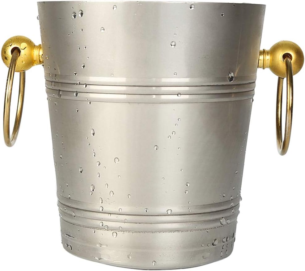 Cream White Metal Double Walled Ice Bucket Set with Lid and Scoop (Size : 3L)