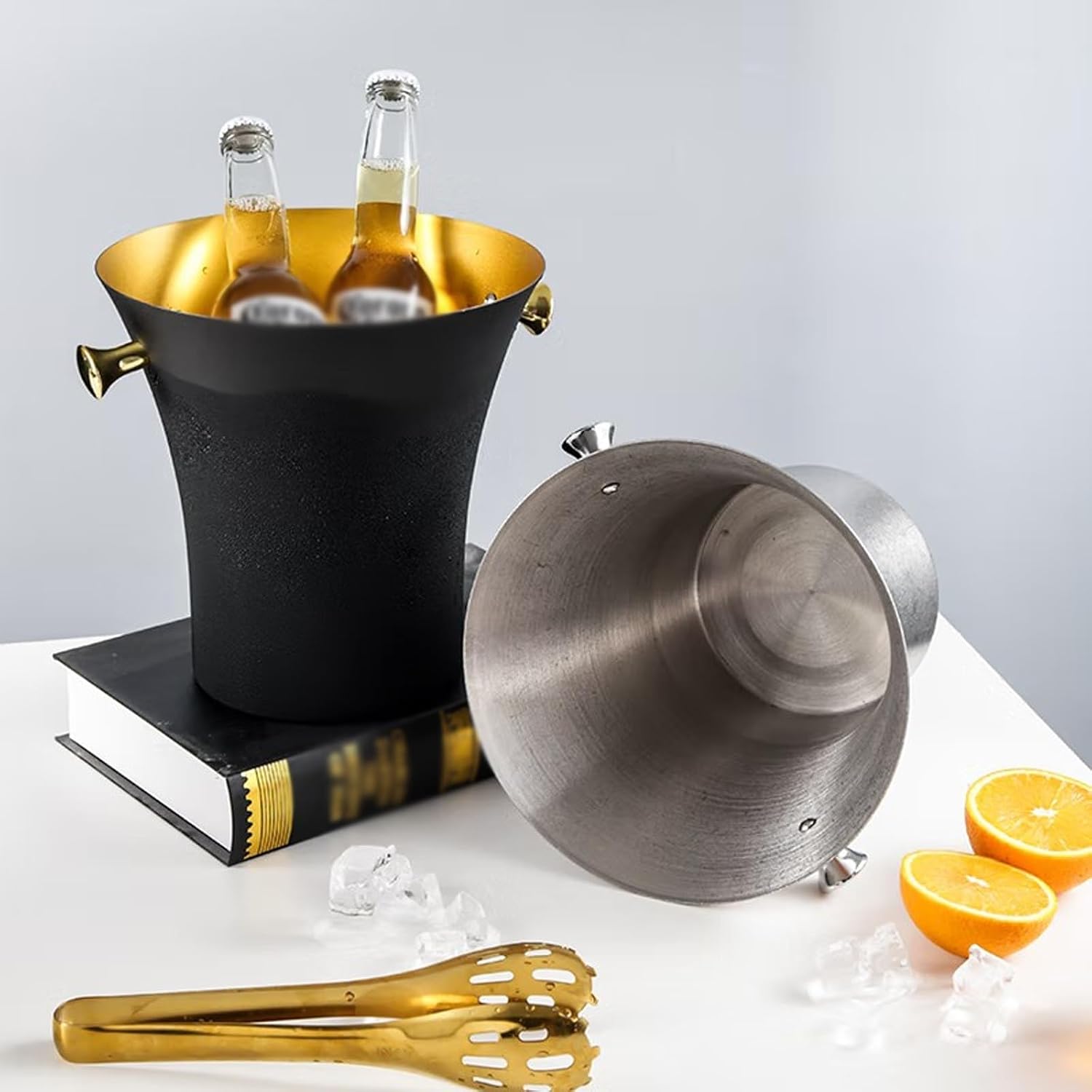 Ice Cube Trays 5L Ice Bucket, Stainless Steel Ice Buckets, Ideal Ice Bucket for Beer, Champagne and Wine, Ice Cube Tray for Parties and Picnics (Black) Ice Bucket For Party