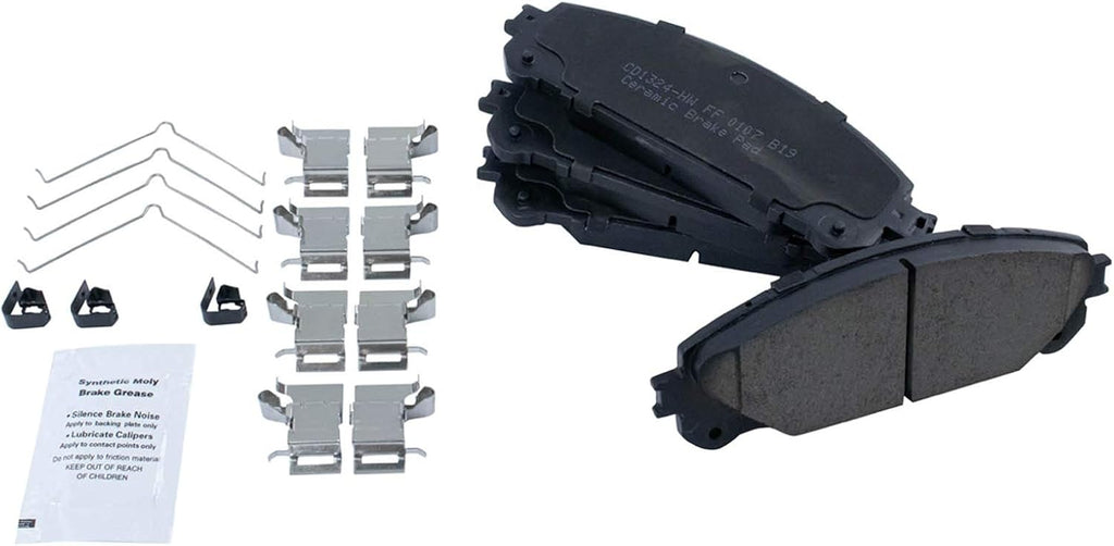 TRQ Performance Front Ceramic Brake Pad and Rotor Set Drilled Slotted Coated Compatible with 08-19 Toyota Highlander 11-20 Sienna 10-15 Lexus RX350 10-15 RX450h 15-17 NX200t 18-21 NX300 15-20 NX300h