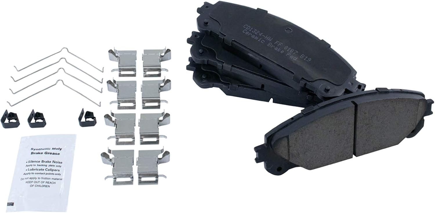 TRQ Performance Front Ceramic Brake Pad and Rotor Set Drilled Slotted Coated Compatible with 08-19 Toyota Highlander 11-20 Sienna 10-15 Lexus RX350 10-15 RX450h 15-17 NX200t 18-21 NX300 15-20 NX300h