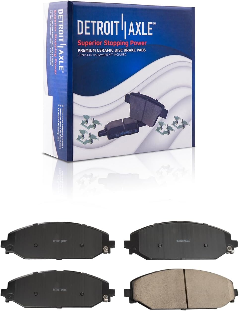 Detroit Axle - Front Brake Kit for 2019 2020 2021 2022 2023 2024 2025 Ram 1500, Disc Brake Rotors Ceramic Brakes Pads with Hardware Replacement : 14.88' inch Rotors