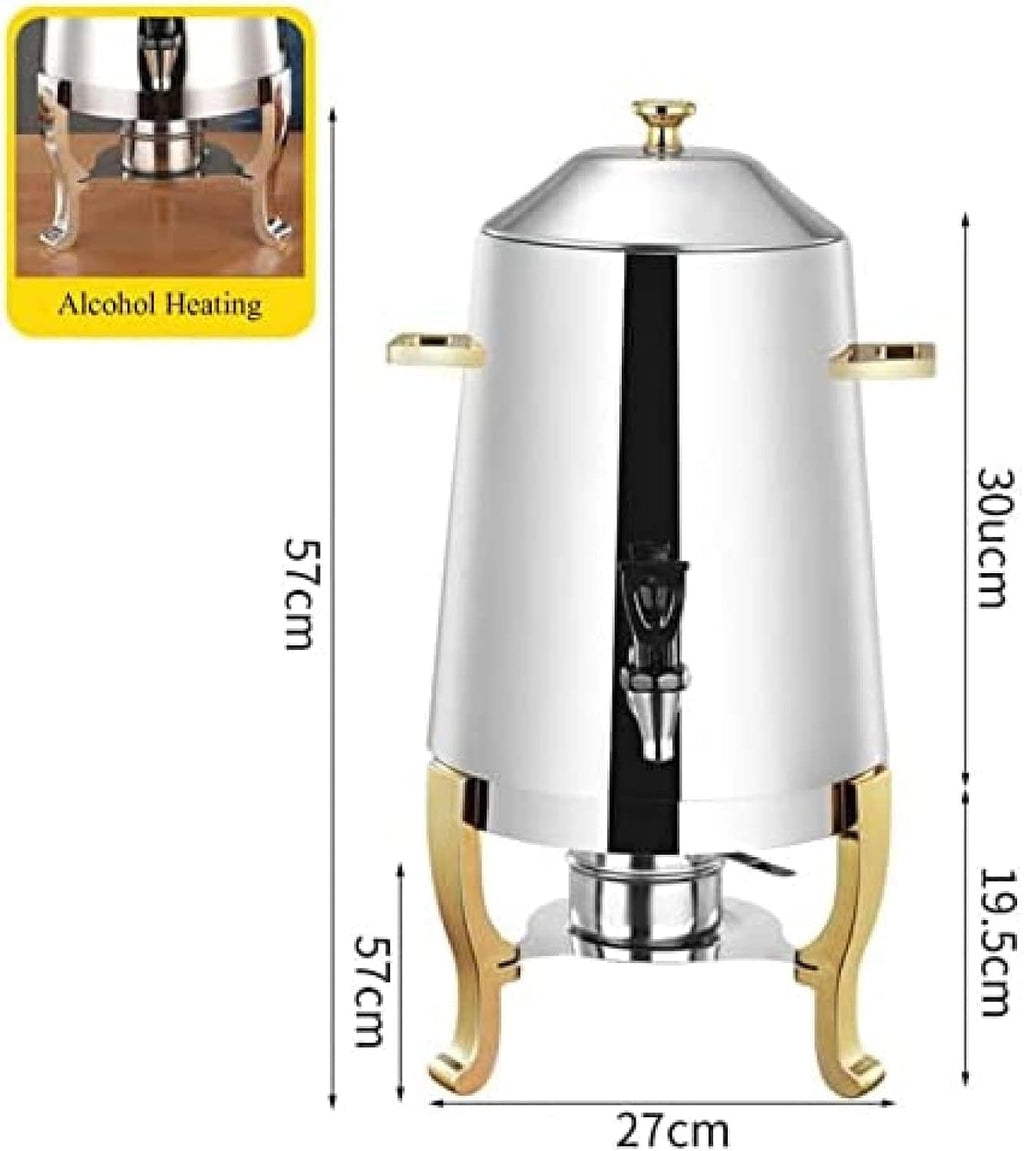 POUR Stainless Steel Commercial Coffee Urn with Chrome Accents - Hot Drinks Dispenser with Lid - 3.5 Gallons, Gold, Friendly321