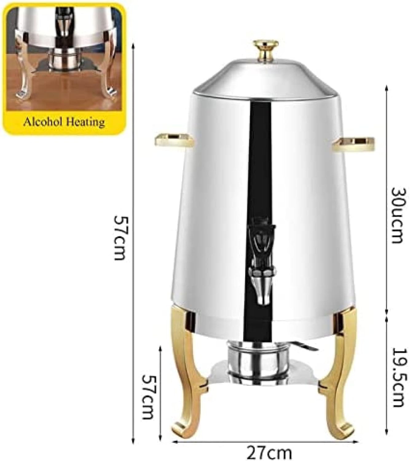 POUR Stainless Steel Commercial Coffee Urn with Chrome Accents - Hot Drinks Dispenser with Lid - 3.5 Gallons, Gold, Friendly321
