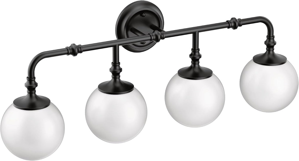 Moen YB0564BL Colinet 4-Light Dual-Mount Bath Bathroom Vanity Fixture with Frosted Glass, Matte Black