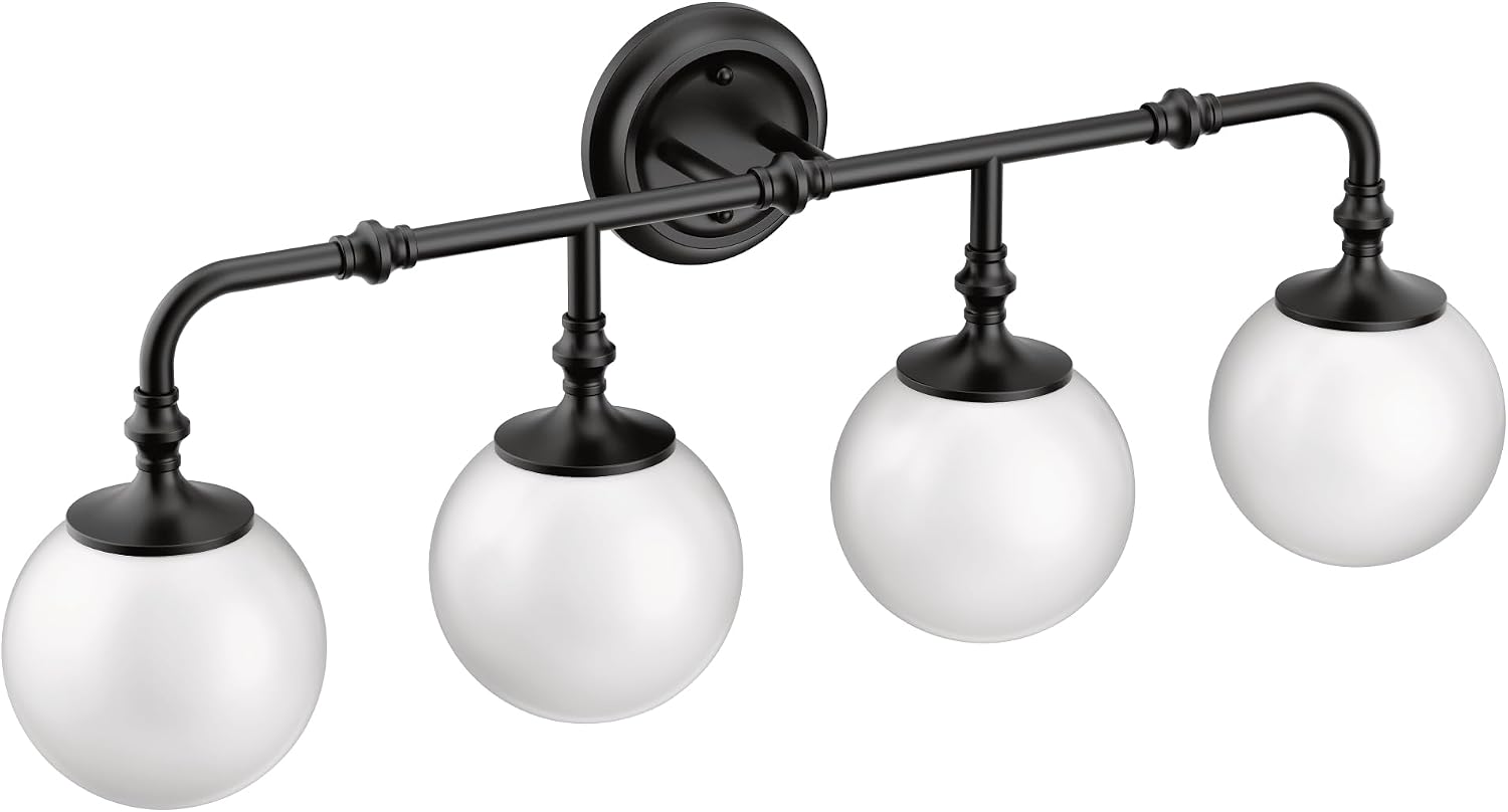 Moen YB0564BL Colinet 4-Light Dual-Mount Bath Bathroom Vanity Fixture with Frosted Glass, Matte Black
