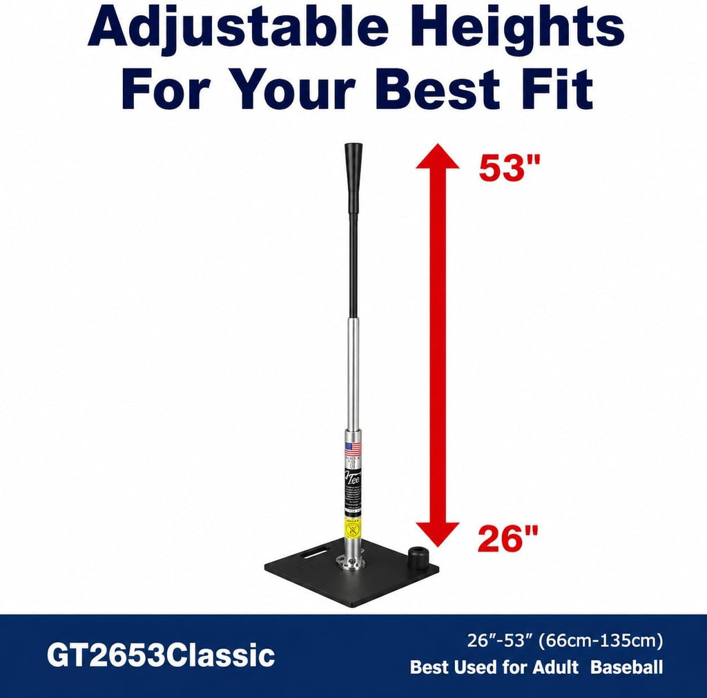 G Tee Classic Baseball/Softball Batting Tee Adjustable | Flexible Rubber Cup & Stainless Steel Aluminum Base | Best Tee for All Ages | Used by Pros | Made in USA 2 Year Warranty