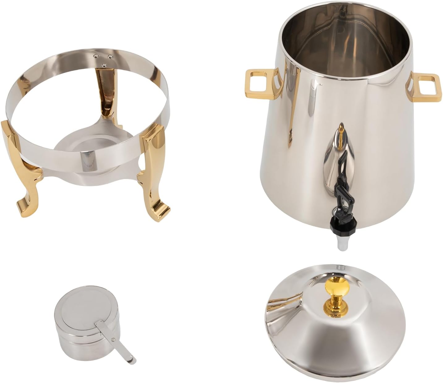 Hot Beverage Dispenser Chafer Urn with Fuel Holder, 13L Stainless Steel Tea Water Coffee Chafer Urn Drinks Dispensers Can with Faucet for Party Buffet Catering, Gold