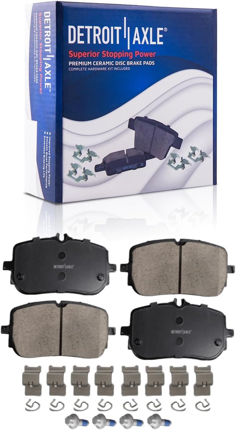 Detroit Axle - Brake Kit for 19-22 Mercedes-Benz A220, 20-22 CLA250, Drilled and Slotted Disc Brakes Rotors Ceramic Brake Pads 2020 2021 2022 Replacement : 12.52' inch Front and 11.61' inch Rear Rotor