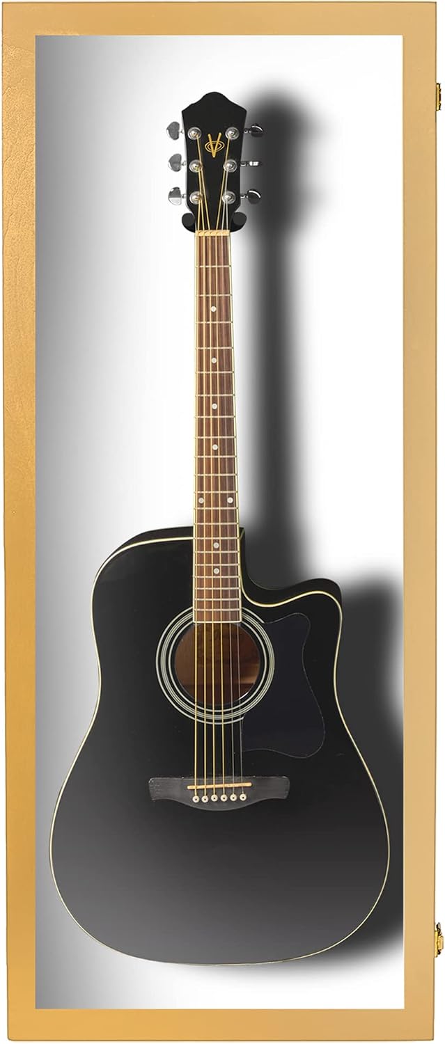PENNZONI Acoustic Guitar Display Case - Acrylic Acoustic Guitar Case - Guitar Display Case Wall Mount Made from Hardwood Frame & Clear Acrylic - Golden Oak w/Felt White