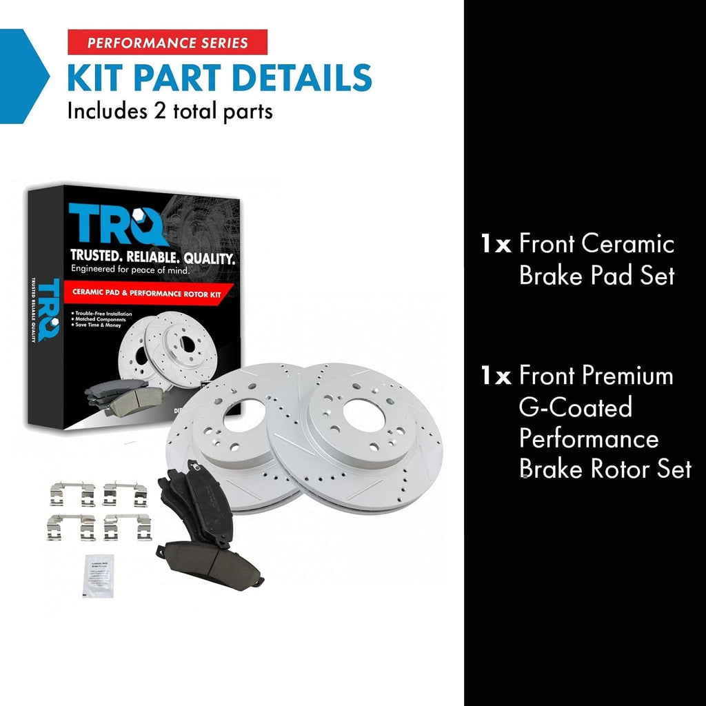 TRQ Performance Front Brake Pad & Rotor Set Ceramic Coated Drilled Rotors for 05-06 Chevrolet Silverado GMC Sierra 1500 07 1500 Classic Cadillac Escalade Avalanche Suburban Yukon XL 1500 Tahoe