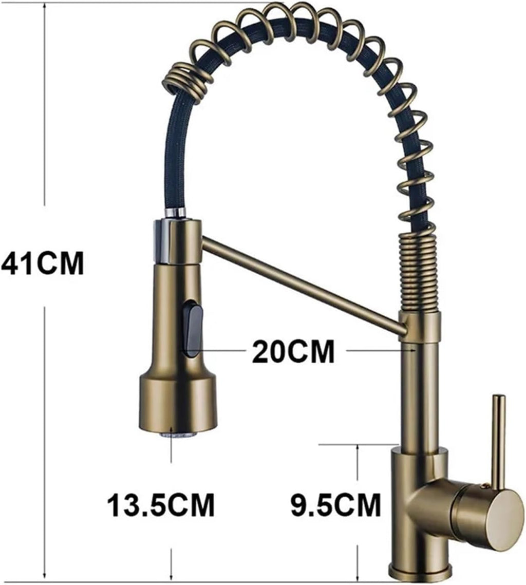 Kitchen Faucet Kitchen Sink Single Lever Pull Out Spring Spout Mixers Tap Hot Cold Water Crane(Brushed Gold)