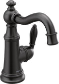 Moen S42107BL Weymouth One-Handle Single Hole Traditional Bathroom Sink Faucet with Drain Assembly, Matte Black
