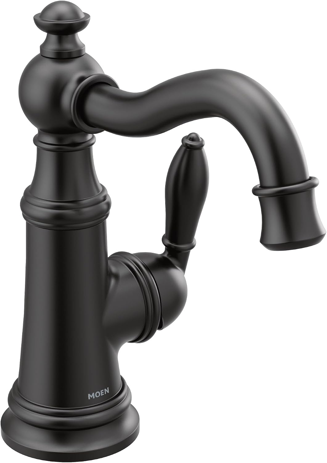 Moen S42107BL Weymouth One-Handle Single Hole Traditional Bathroom Sink Faucet with Drain Assembly, Matte Black