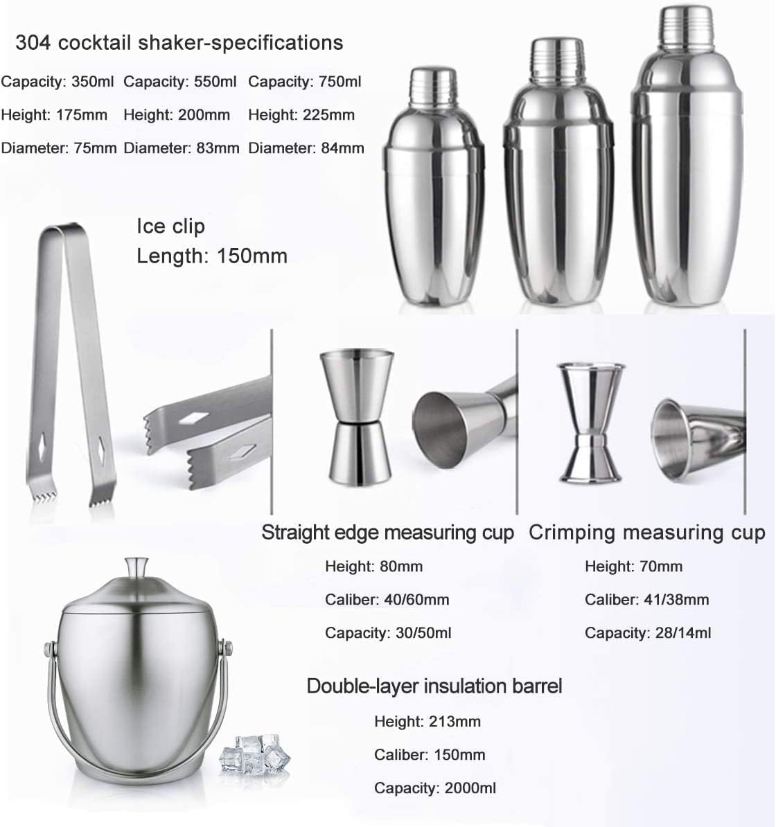 Bar Set 13-Piece Wine and Cocktail Mixing Bar Set–Bartender Kit W/Essential Barware Tools - Stainless Steel Shaker, Ice Bucket, Muddler, Double Sided Jigger/750Ml