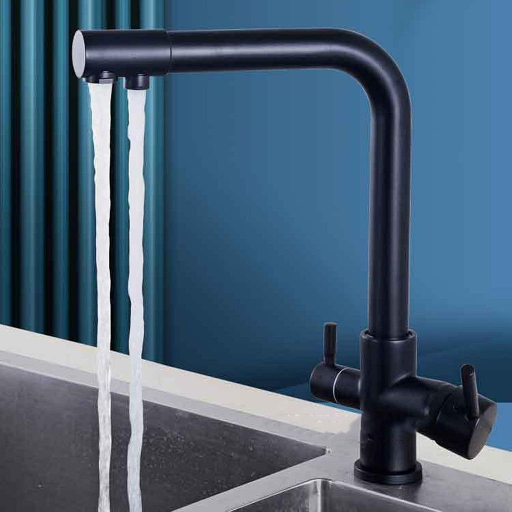 3 Way Kitchen Tap Brass, Three Way Water Filter Taps Kitchen Sink Kitchen Mixer Taps 1 Hole Swivel spout Hot Cold Water Chrome，Gold