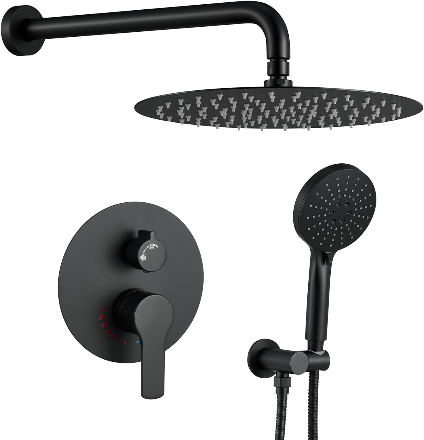 Matte Black Shower System, High Pressure Shower Faucets Sets Complete Has 12 Inches Matte Black Shower Head and Handle Set, Shower Fixtures with Brass Valve for Bathroom