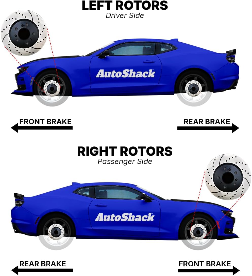 AutoShack Front & Rear Brake Rotors & Premium Pads for Chevrolet & GMC, Silverado 1500 2007-2013 Sierra 1500 2007-2013, 4WD RWD AWD V8 4.8L 5.3L 6.0L 6.2L - E-Coated Drilled & Slotted - ShadowGuard