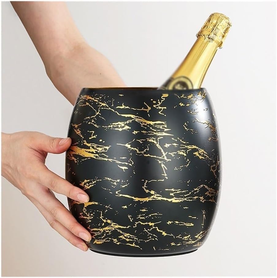 Ice Bucket, Large Capacity Red Wine Ice Wine Bucket Decorative Fashion Ice Cube Bucket Creative Stainless Steel Ice Bucket Champagne Bucket Ice Buckets for Parties(Black)