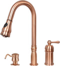 Akicon Copper Kitchen Faucet with in-Deck Handle and Soap Dispenser, Single Handle Solid Brass High Arc Pull Down Sprayer Head Kitchen Sink Faucet AK97918