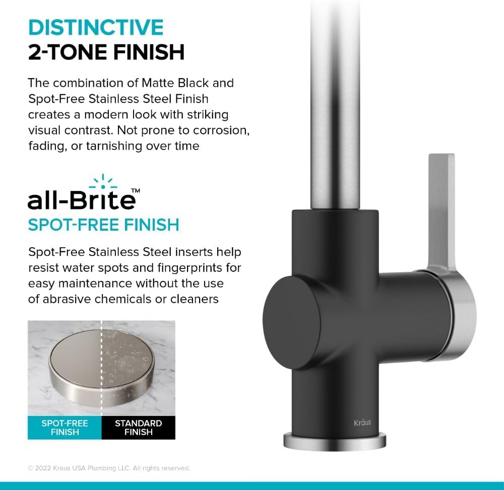 KRAUS Britt Commercial Style Single Handle Pull Down Kitchen Faucet in Spot-Free Stainless Steel/Matte Black, KPF-1691SFSMB