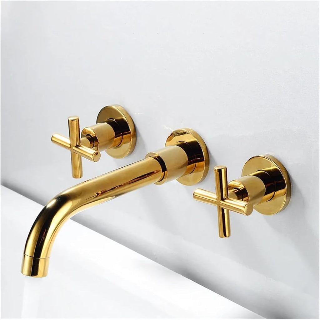 Bathroom Basin Hidden Wall Mounted Sink 360° Rotating Nozzle Bathtub Faucet hot and Cold Mixer (Gold Style2)
