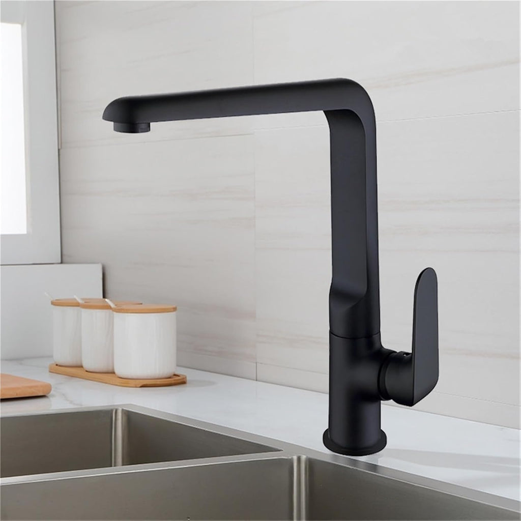 Kitchen Mixer Faucets Sink Taps Hot & Cold Brass Water Crane Single Handle Deck Mount Rotate Faucet(Black)