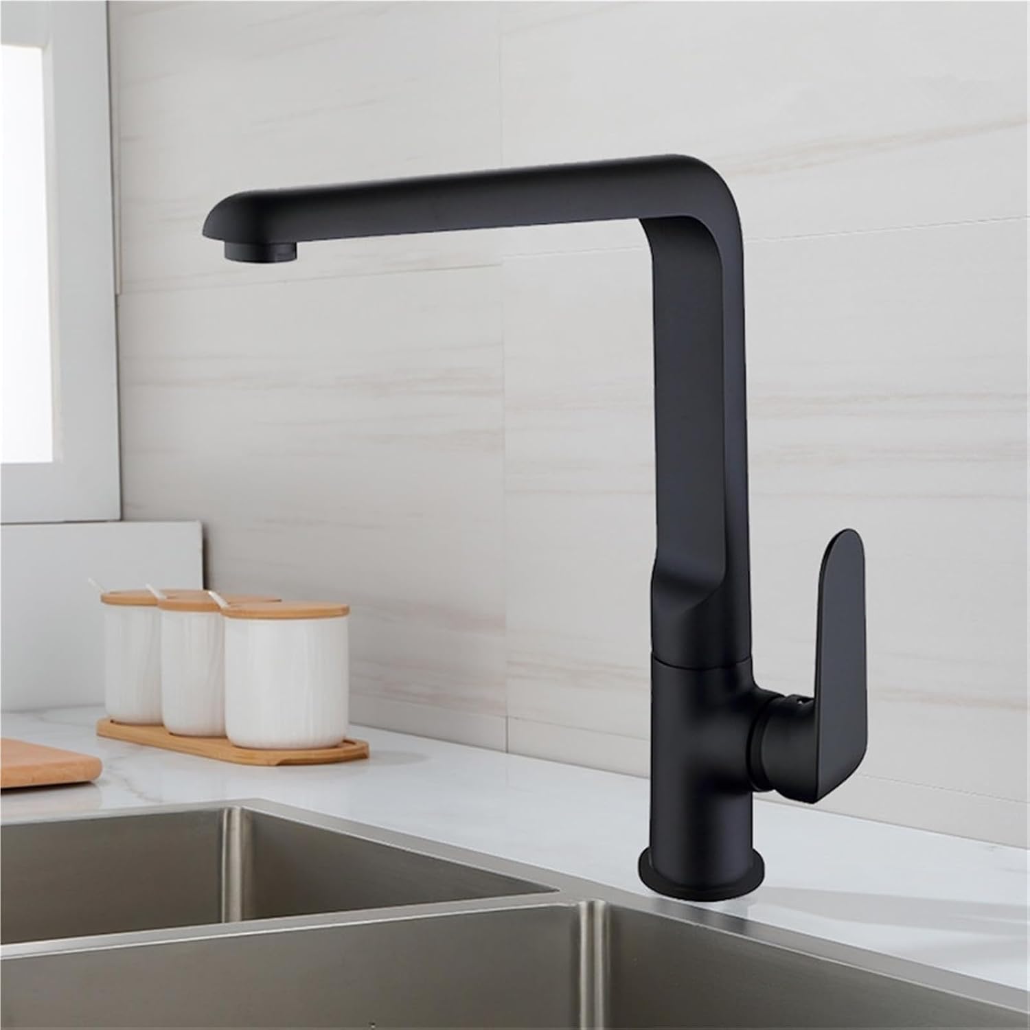 Kitchen Mixer Faucets Sink Taps Hot & Cold Brass Water Crane Single Handle Deck Mount Rotate Faucet(Black)