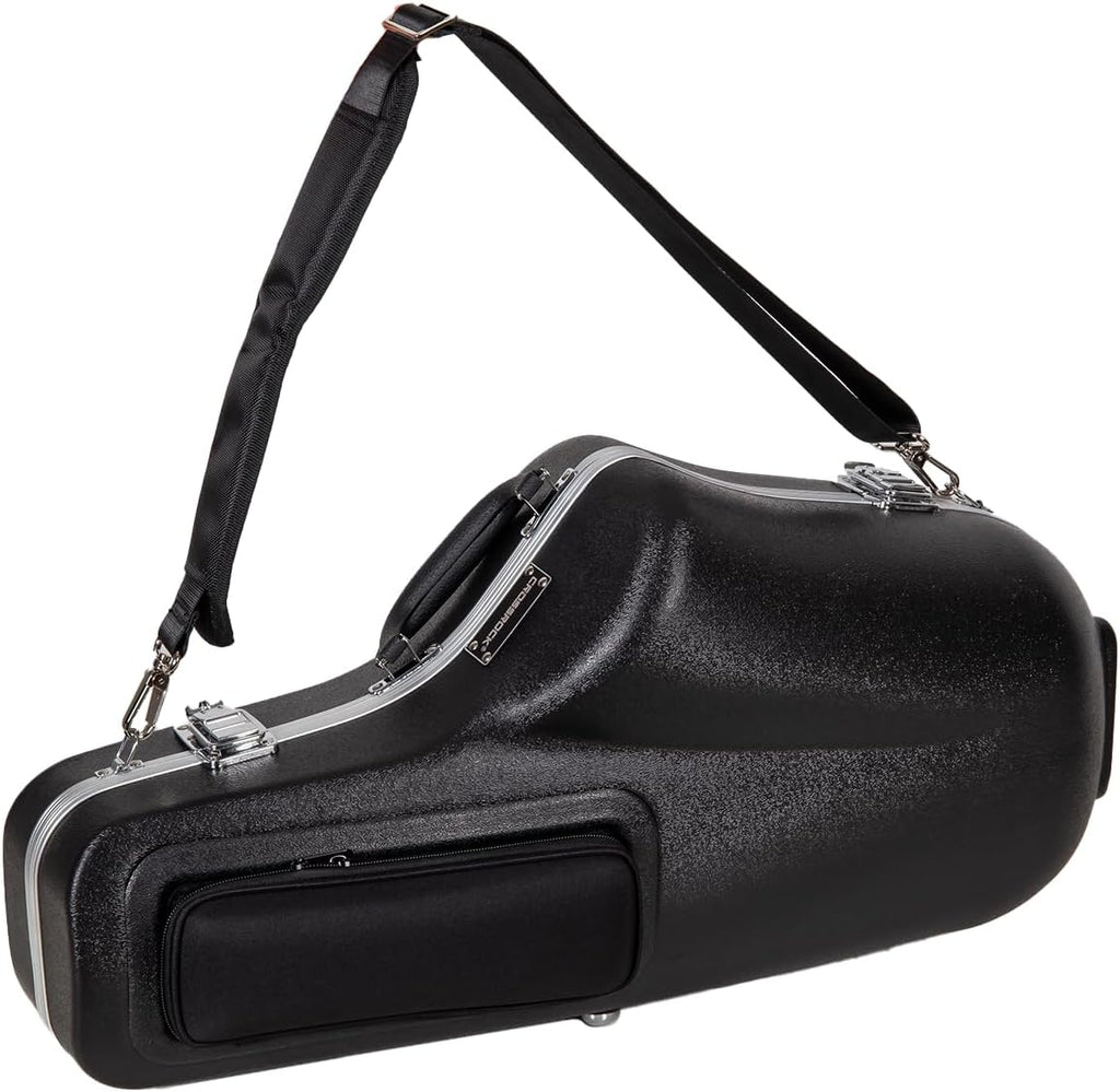 Crossrock Alto Saxophone Case – Contoured Black Diamond Texture, Deep Red Velvet Interior, Accessory Pocket, Security Lock & Detachable Strap (CRA865ASBK)