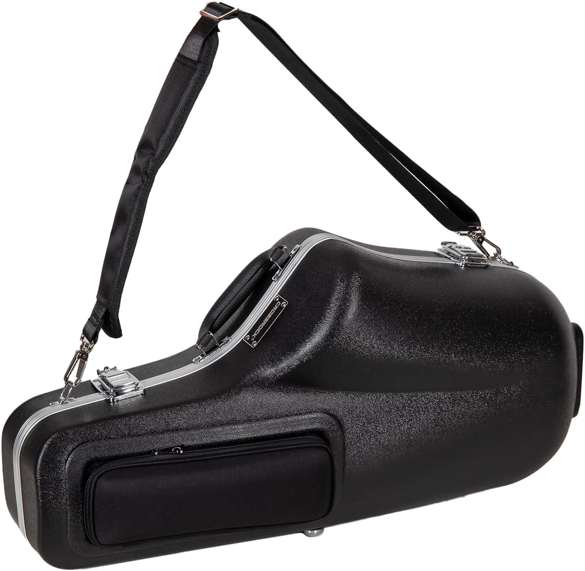 Crossrock Alto Saxophone Case – Contoured Black Diamond Texture, Deep Red Velvet Interior, Accessory Pocket, Security Lock & Detachable Strap (CRA865ASBK)