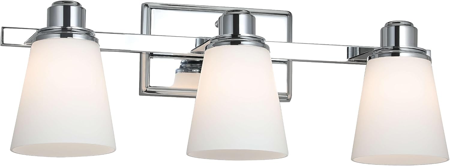 XiNBEi Lighting Opal Glass Bathroom Vanity Light Over Mirror, 3 Light Chrome Bathroom Light Fixtures with White Glass, Modern Vanity Lighting Wall Mount Fixture XB-W220-3-CH