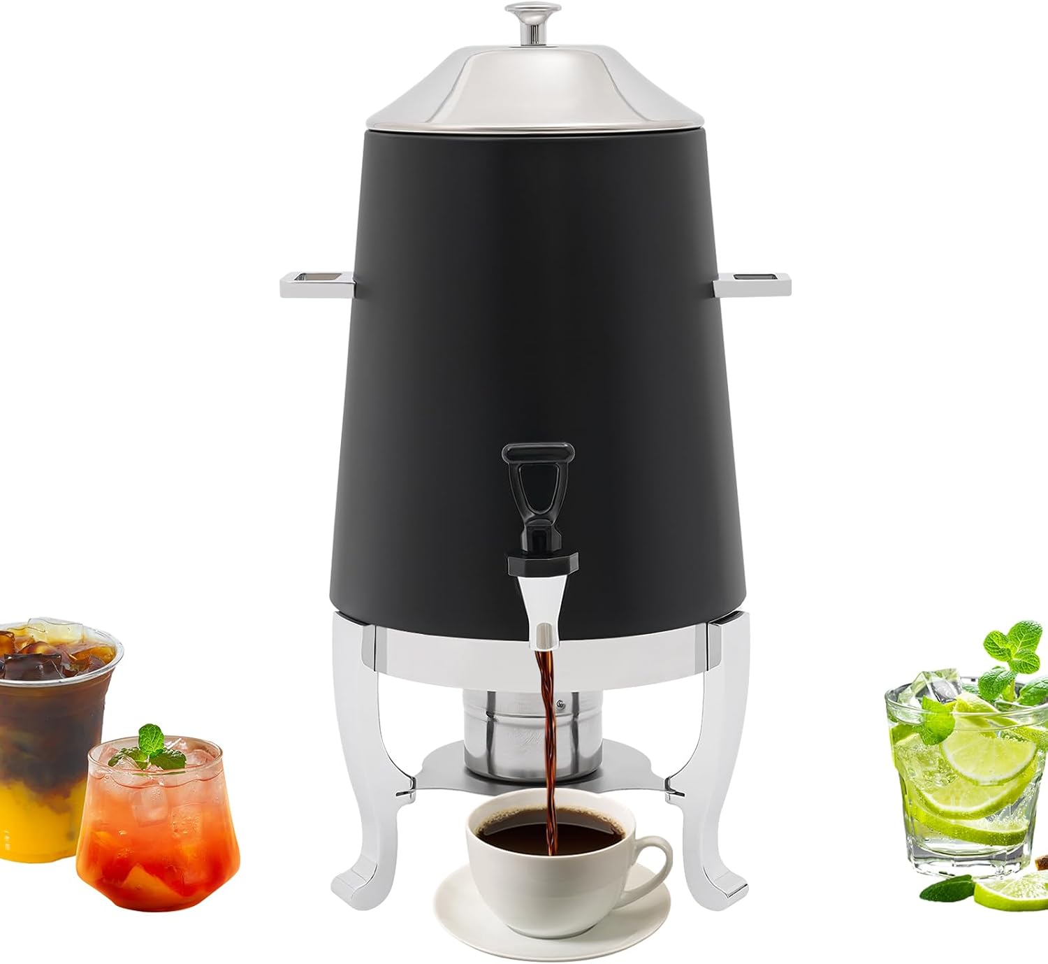 Coffee Urn With Fuel Holder, 3.5 Gallon/13L Stainless Steel Beverage Dispensers for Coffee Tea Hot Water, Hot Drink Dispenser with Stand, Chafer Urn with Spigot for Parties Catering (Black)