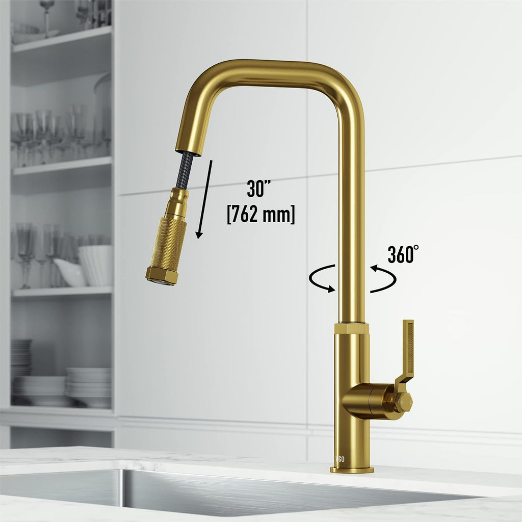 VIGO Hart Angular 18'' H Single Handle Pull-Down Spout Kitchen Faucet in Matte Brushed Gold-VG02036MG