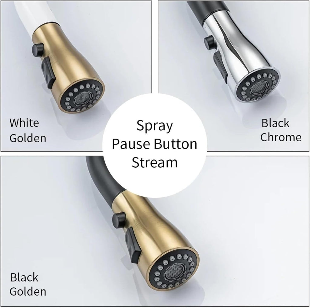 Kitchen Pull-Out Telescopic Faucet Hot and Cold Water Tank Mixing Valve Black Gold Kitchen Faucet(Golden)