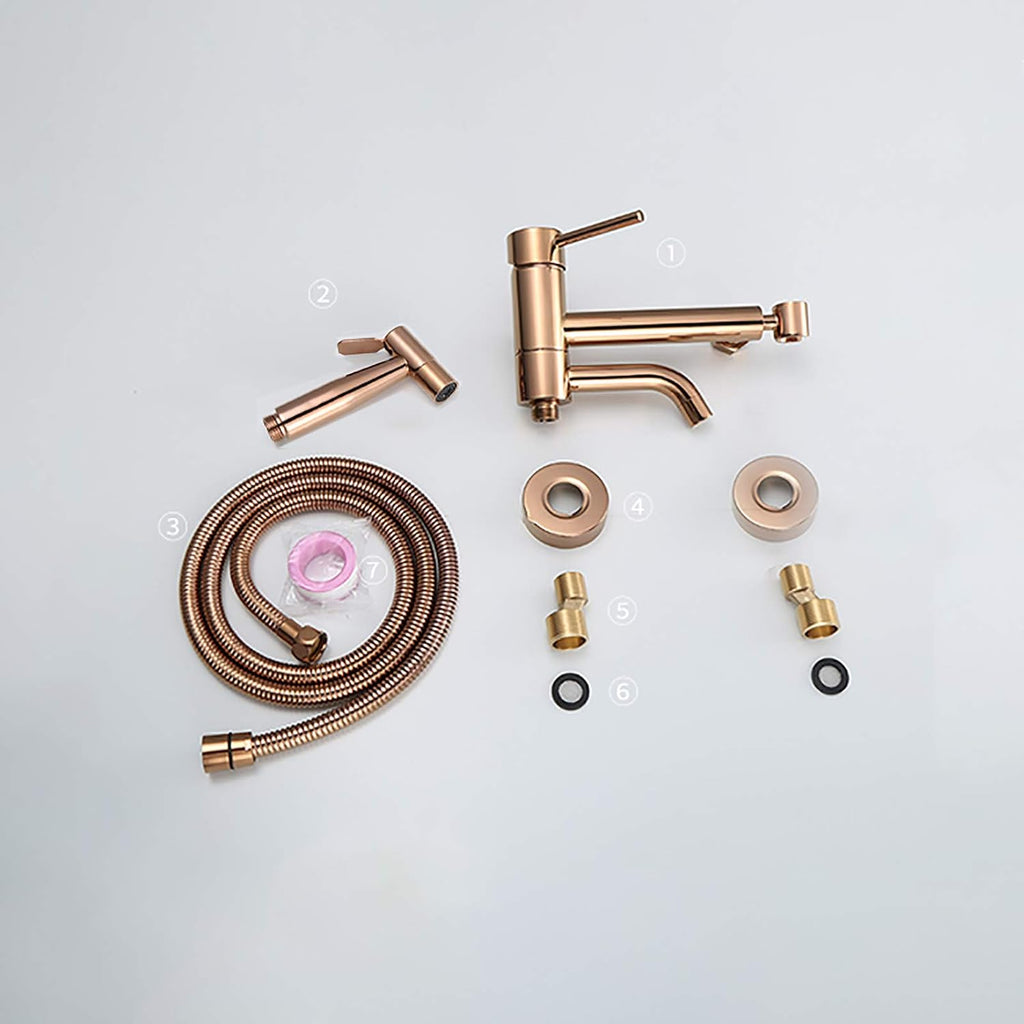 Rose Gold Handheld Bidet Sprayer for Toilet, Brass Bathroom Cloth Diaper Set with Cold and Hot Water, Wall Mounted Kit for Personal Hygiene