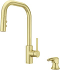 Pfister Zanna Kitchen Faucet with Pull Down Sprayer and Soap Dispenser, Single Handle, High Arc, NSF Certified, Brushed Gold Finish, F5297ZNRBG